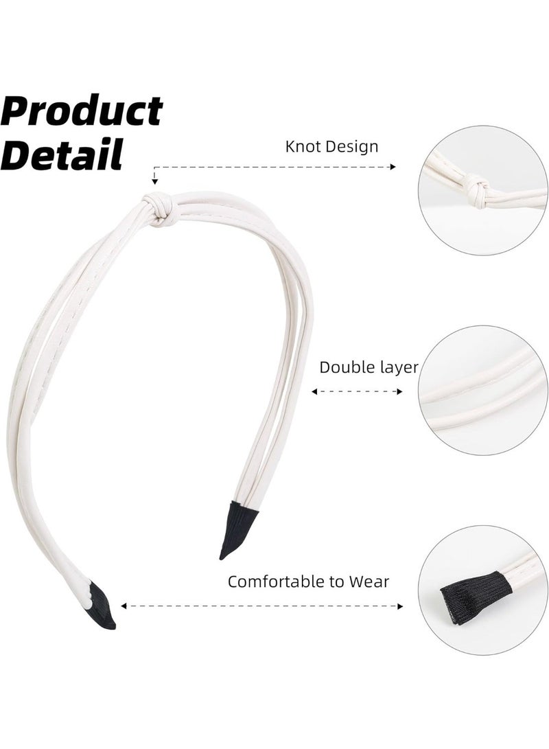 ChicAbode 5 Pcs Thin Leather Headbands for Women,Thin Knotted Headband, Cute Thin Leather Headbands for Women Skinny Headbands, Black Brown White Headbands for Girls Womens Hair Accessories - Image 3